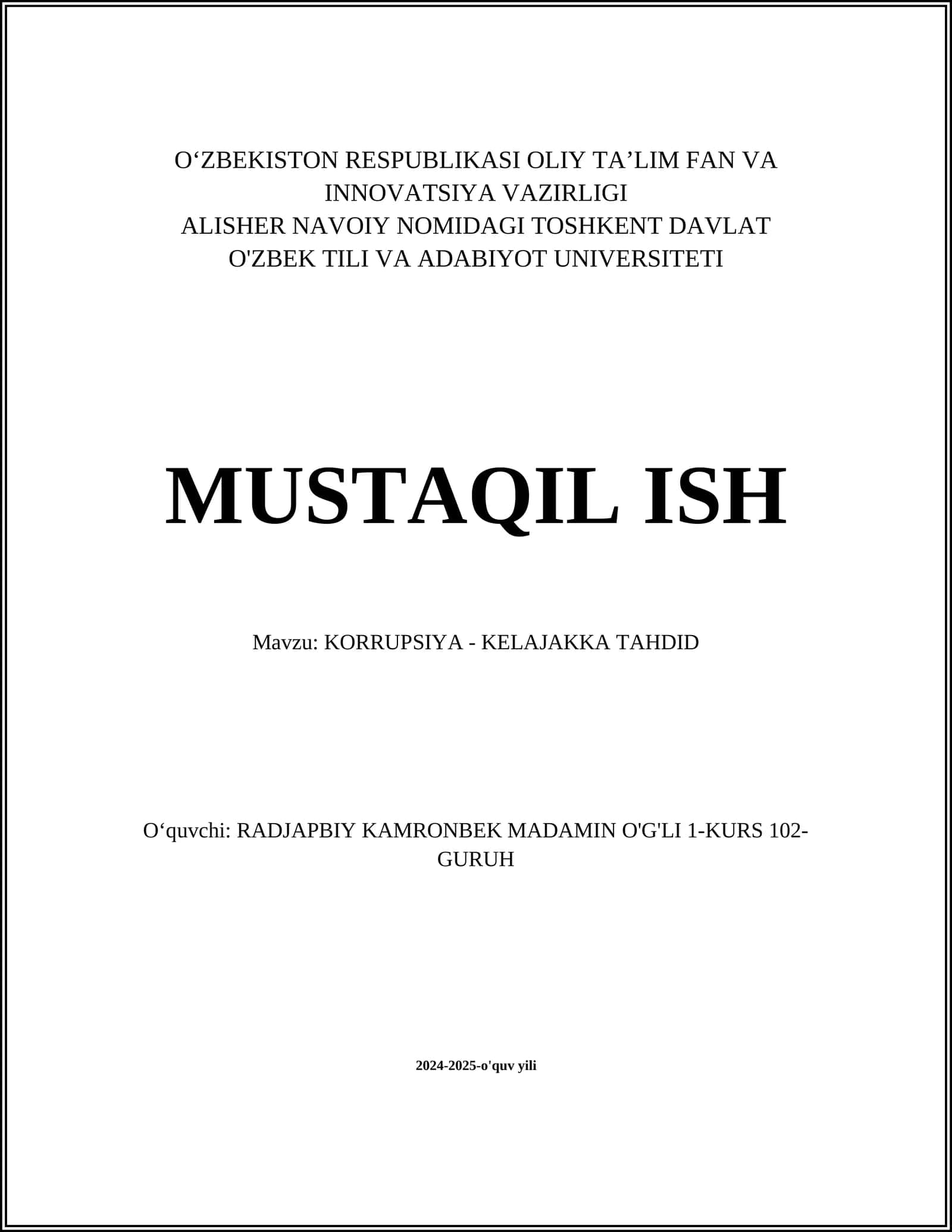 KORRUPSIYA - KELAJAKKA TAHDID