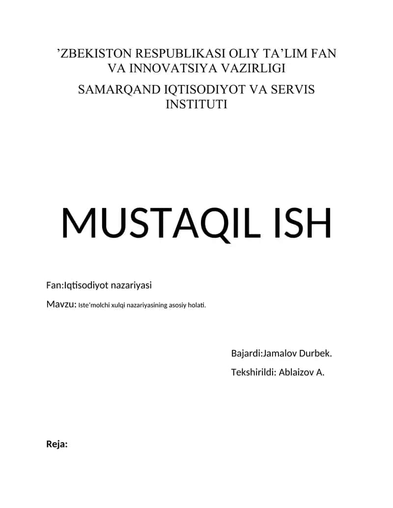 Iste’molchi xulqi nazariyasining asosiy holati