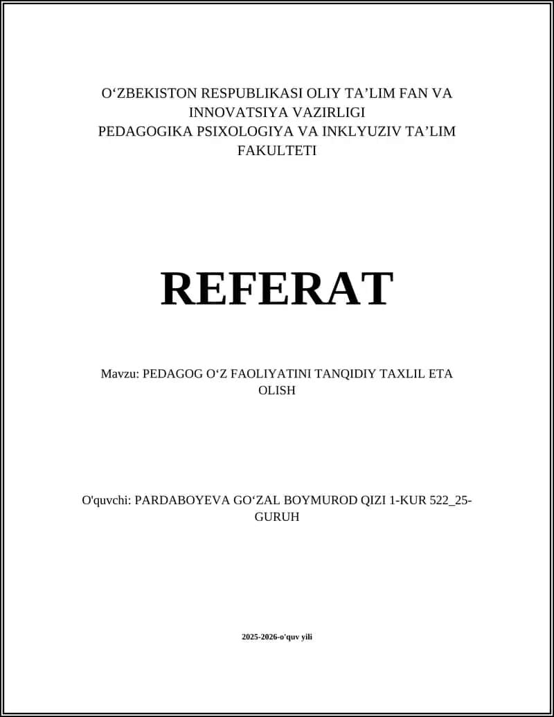 Pedagog oʻz faoliyatini tanqidiy tahlil qilish