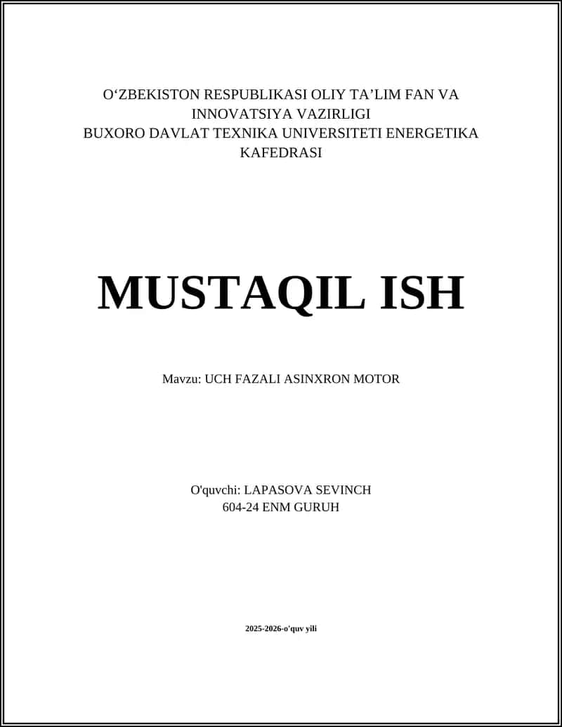 UCH FAZALI ASINXRON MOTOR