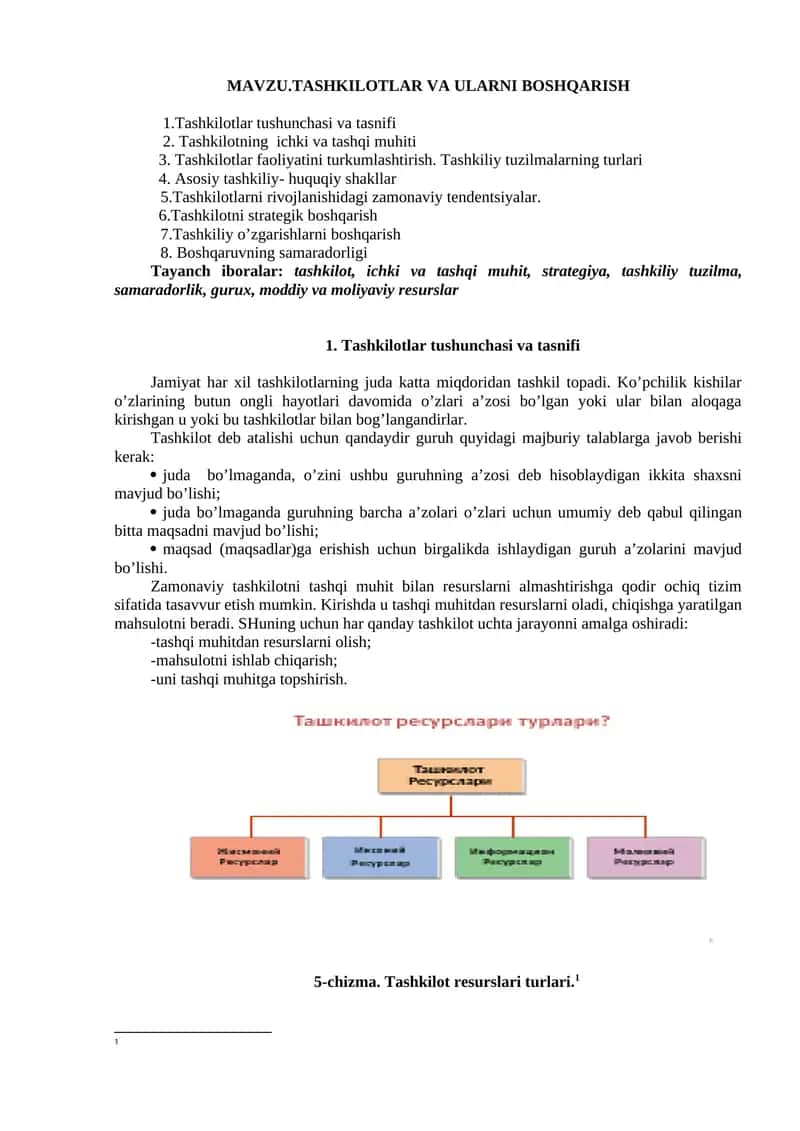 Tashkilotlar va Ularni Boshqarish
