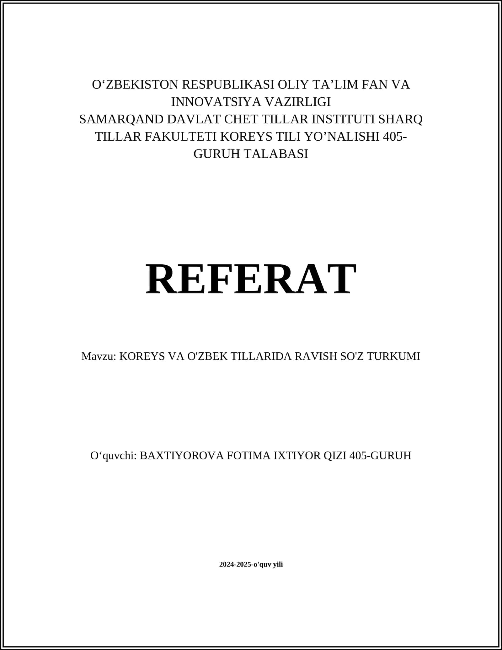 KOREYS VA O'ZBEK TILLARIDA RAVISH SO'Z TURKUMI