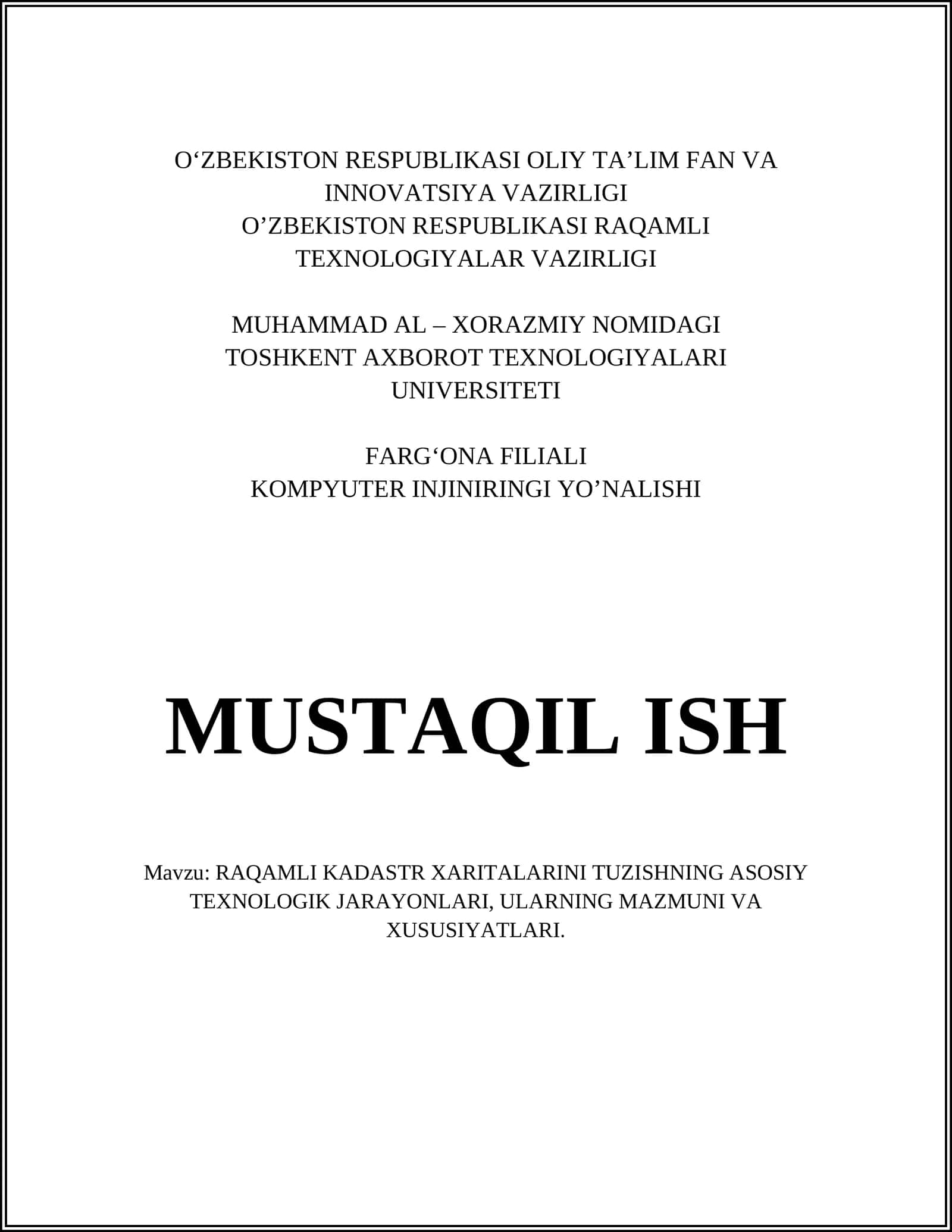 RAQAMLI KADA KOMPYUTER INJINIRINGI YO’NALISHI