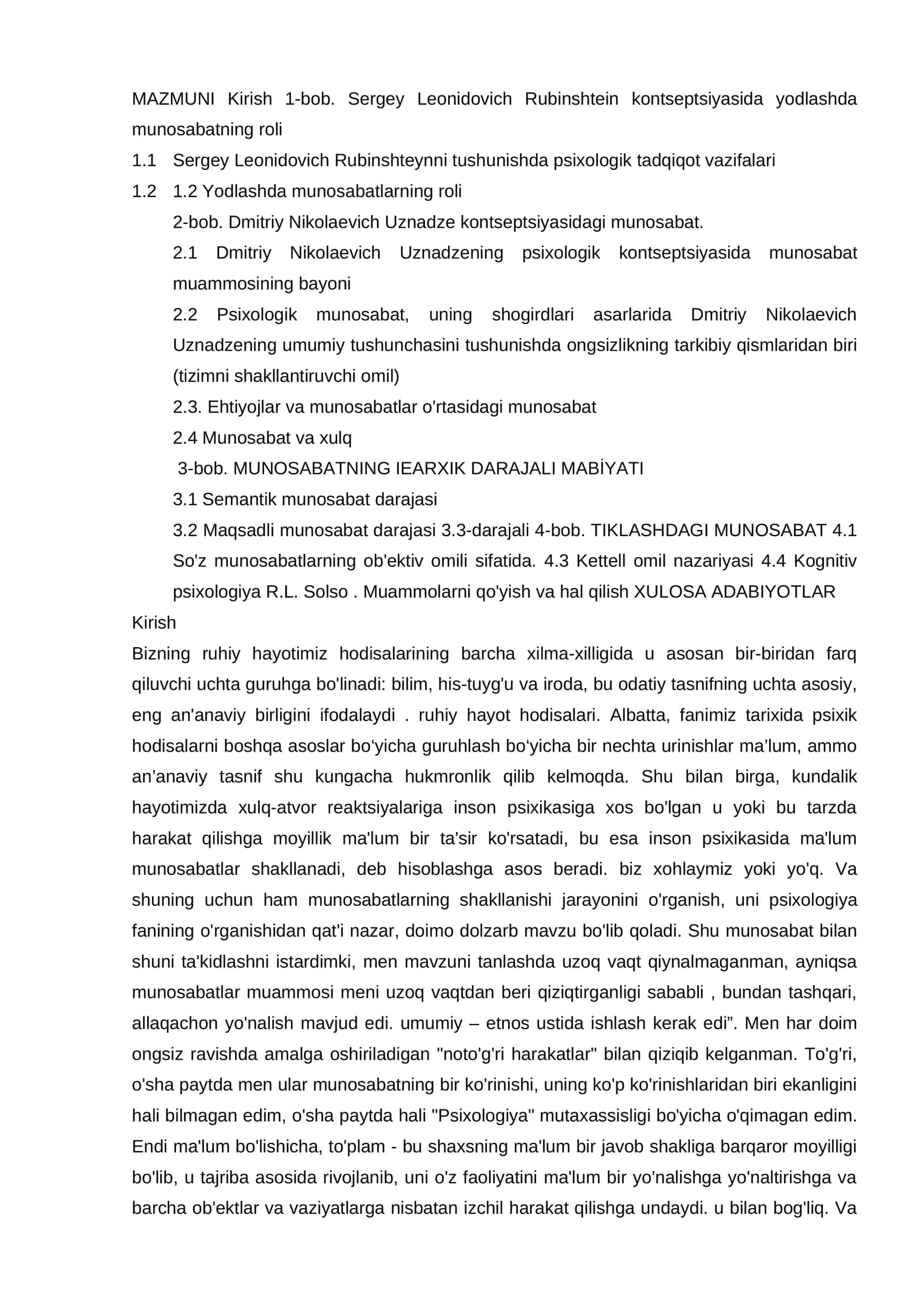 Sergey Leonidovich Rubinshtein kontseptsiyasida yodlashda munosabatning roli