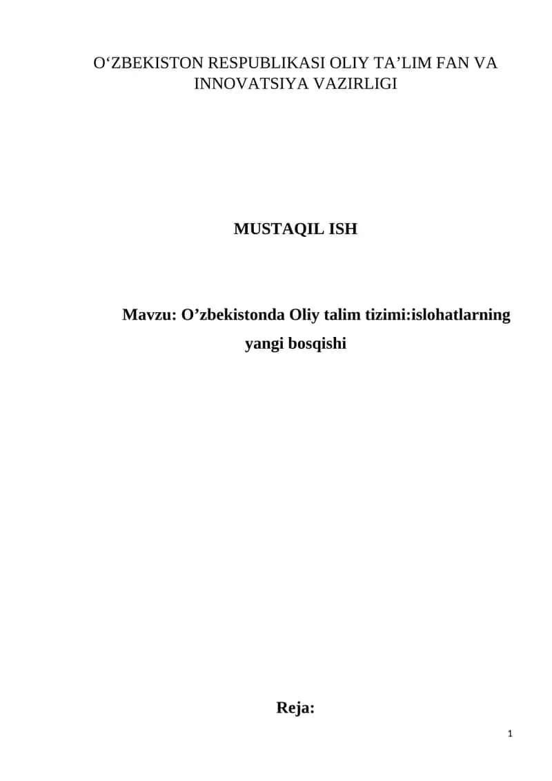 O‘zbekistonda Oliy talim tizimi:islohatlarning yangi bosqishi