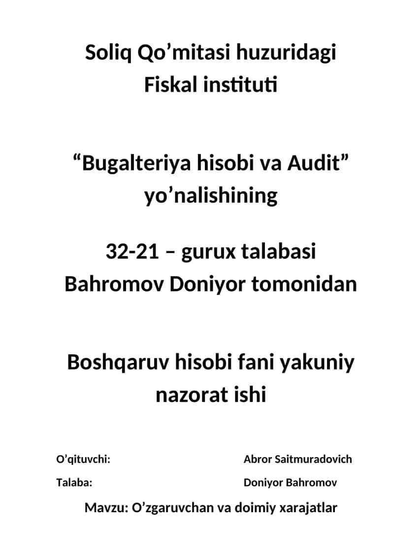 O'zgaruvchan va doimiy xarajatlar