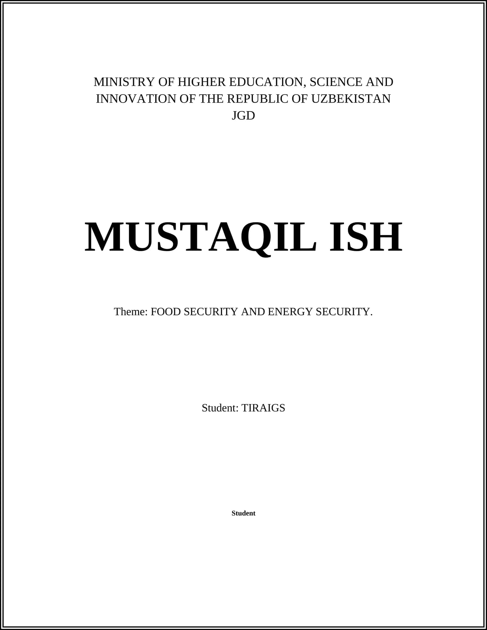 FOOD SECURITY AND ENERGY SECURITY