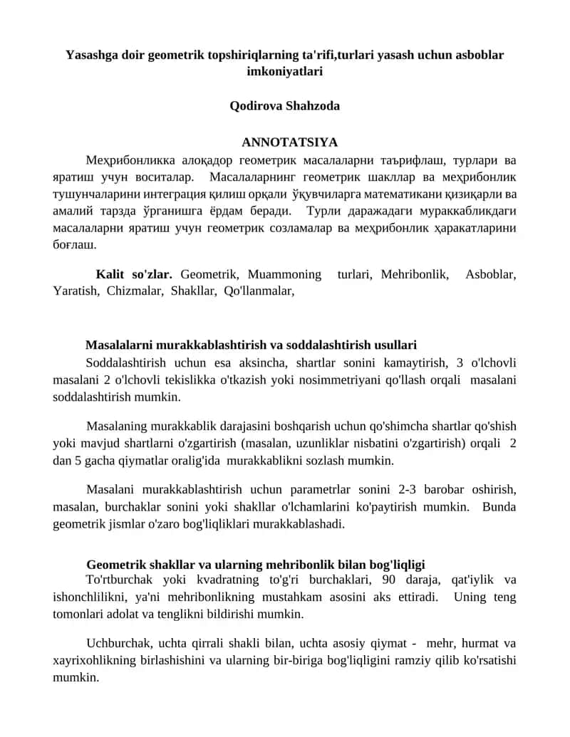 Yasashga doir geometrik topshiriqlar