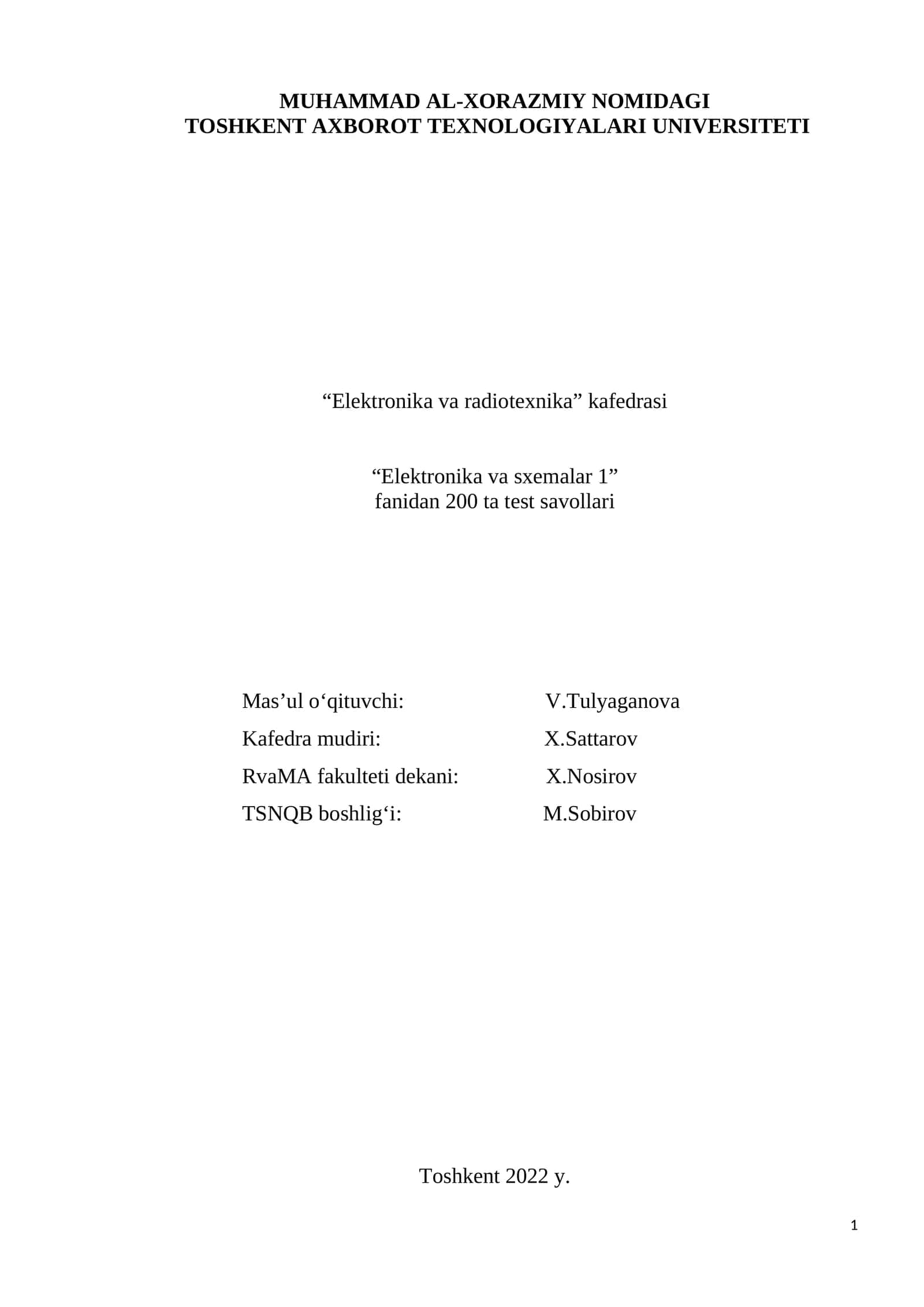 Elektronika va sxemalar 1