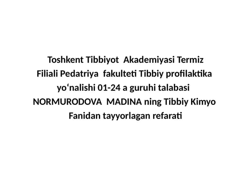 Tibbiy Kimyo Fanidan Tayyorlagan Elektrolitlar Referati