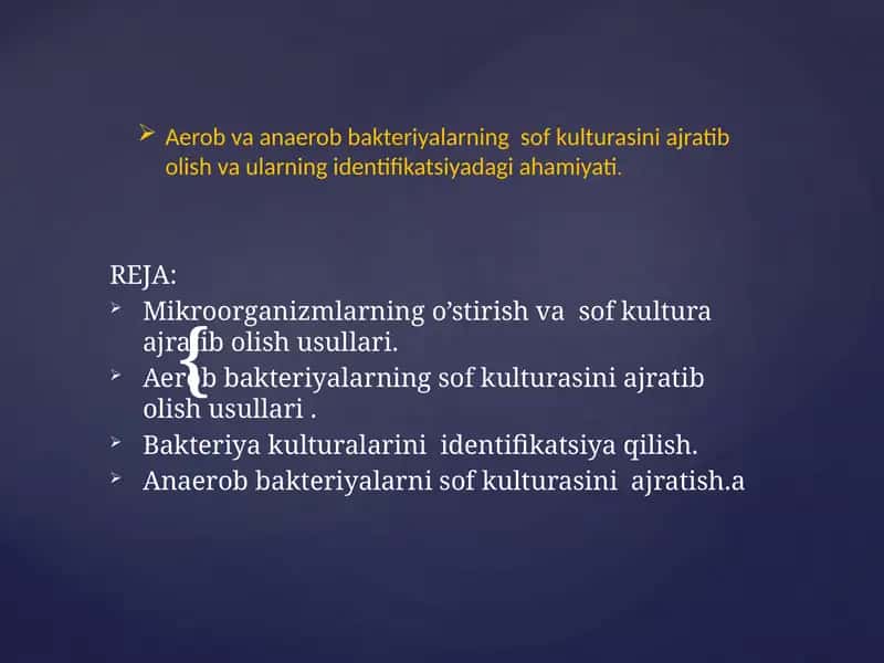 Aerob va Anaerob Bakteriyalarning Sof Kulturasini Ajratib Olish Usullari