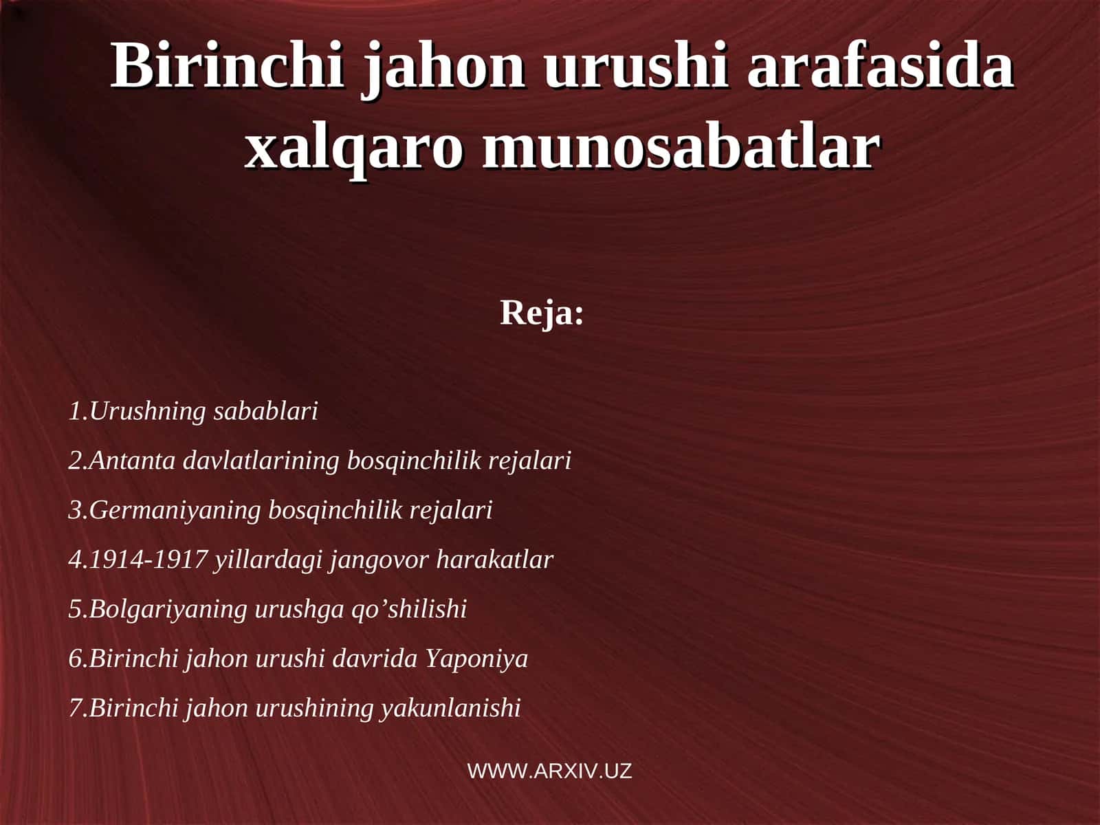 Birinchi jahon urushi arafasida xalqaro munosabatlar