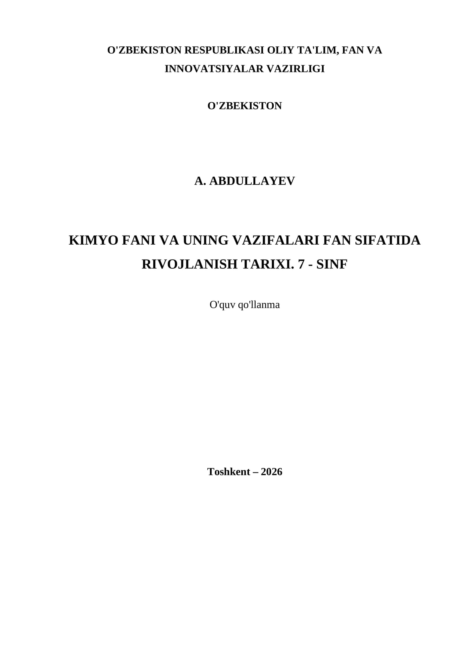 KIMYO FANI VA UNING VAZIFALARI FAN SIFATIDA RIVOJLANISH TARIXI. 7 - SINF