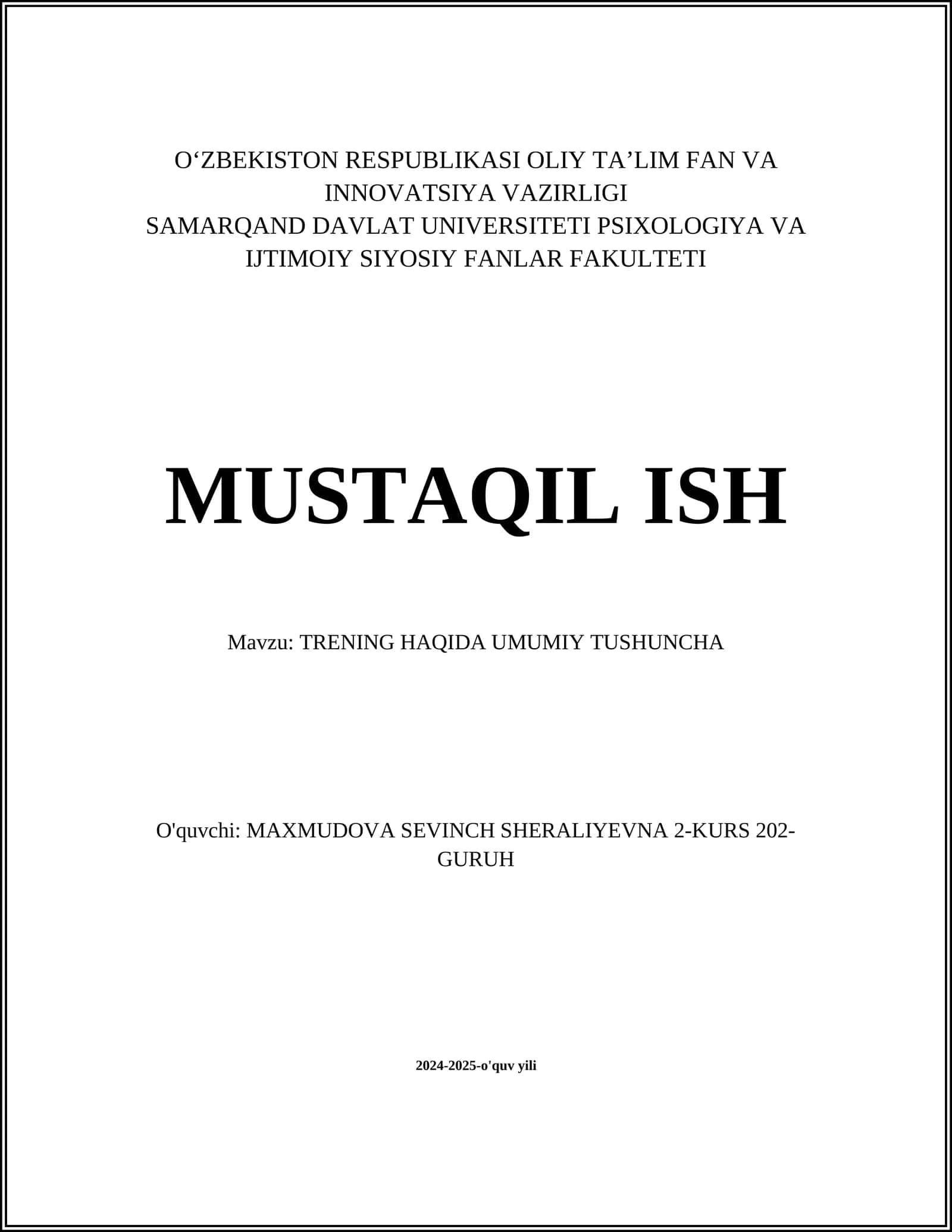 TRENING HAQIDA UMUMIY TUSHUNCHA