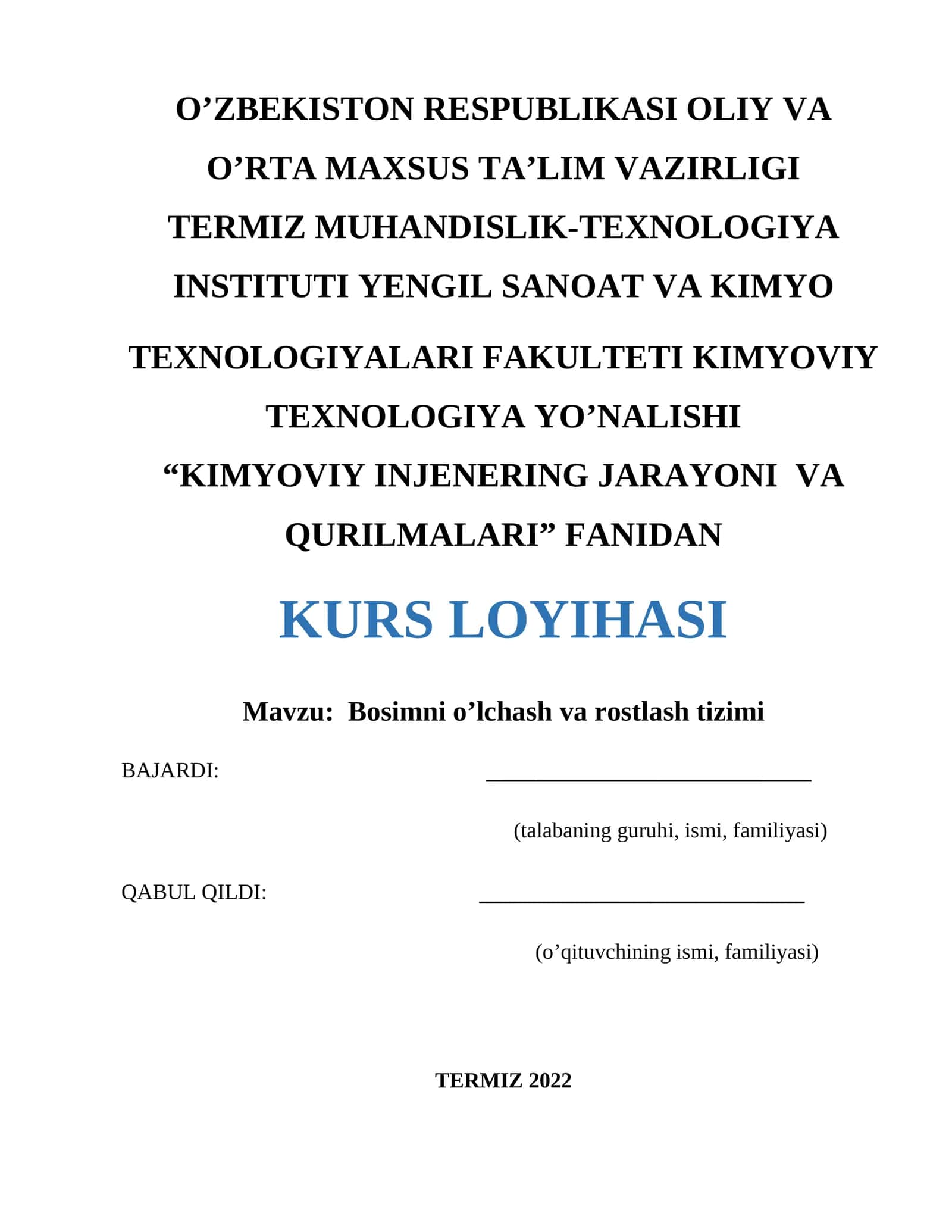 Bosimni o’lchash va rostlash tizimi