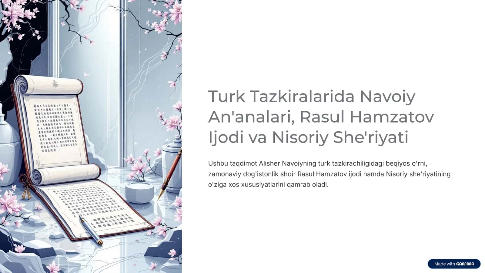 Turk Tazkiralarida Navoiy An'analari, Rasul Hamzatov Ijodi va Nisoriy She'riyati