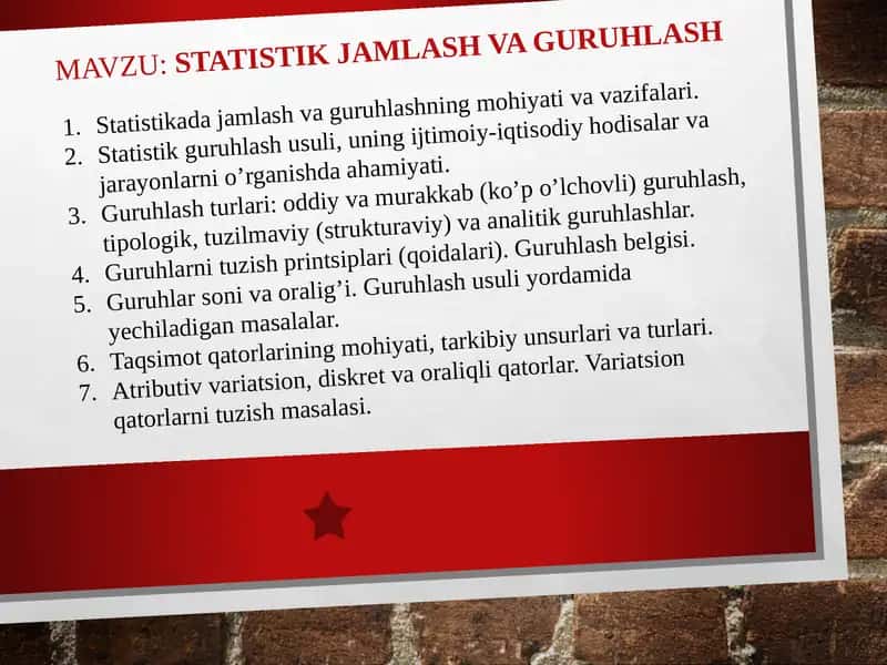 Statistik jamlash va guruhlash