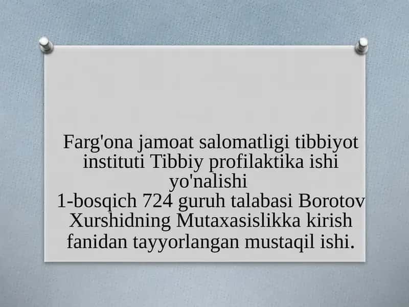 Gigiyenaga oid sanitar qoida va meyorlarga asosan tekshiruv oʻtkazish