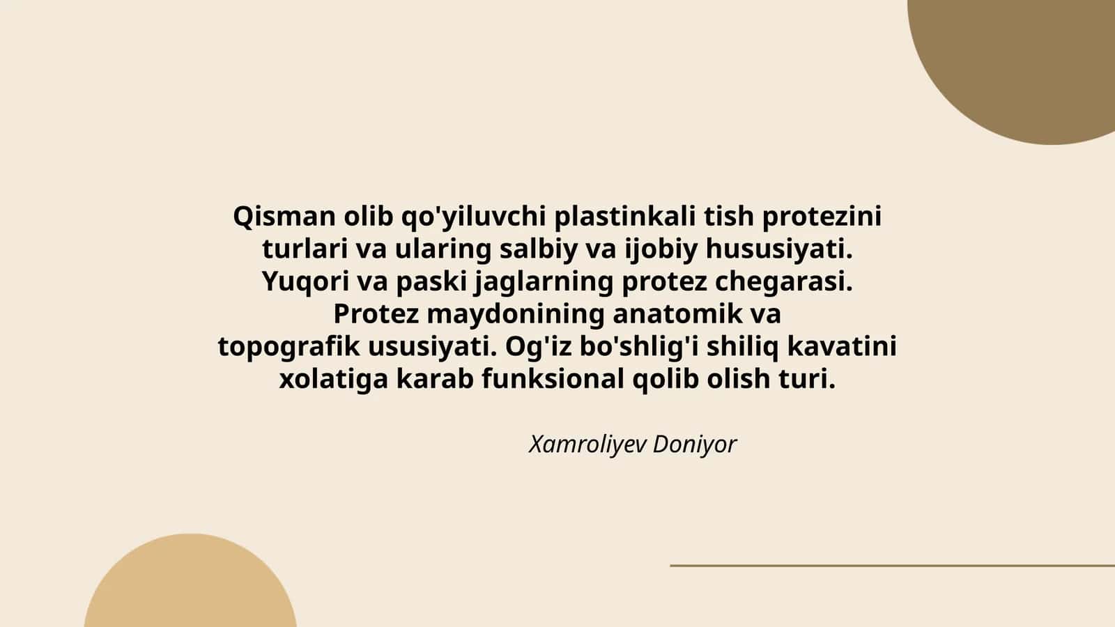 Plastinkali tish protezining turlari va hususiyatlari