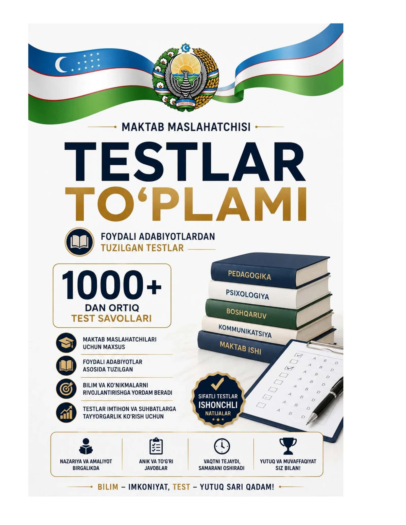 Maktab maslahatchisi 1000 atrofi testlar to'plami YANGI TAHRIR