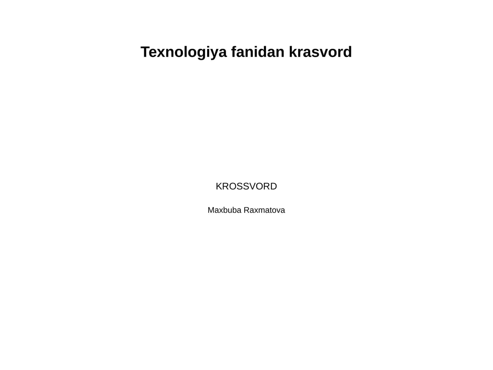 Texnologiya fanidan krasvord