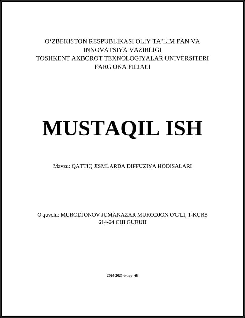 Qattiq Jismlarda Diffuziya Hodisalari