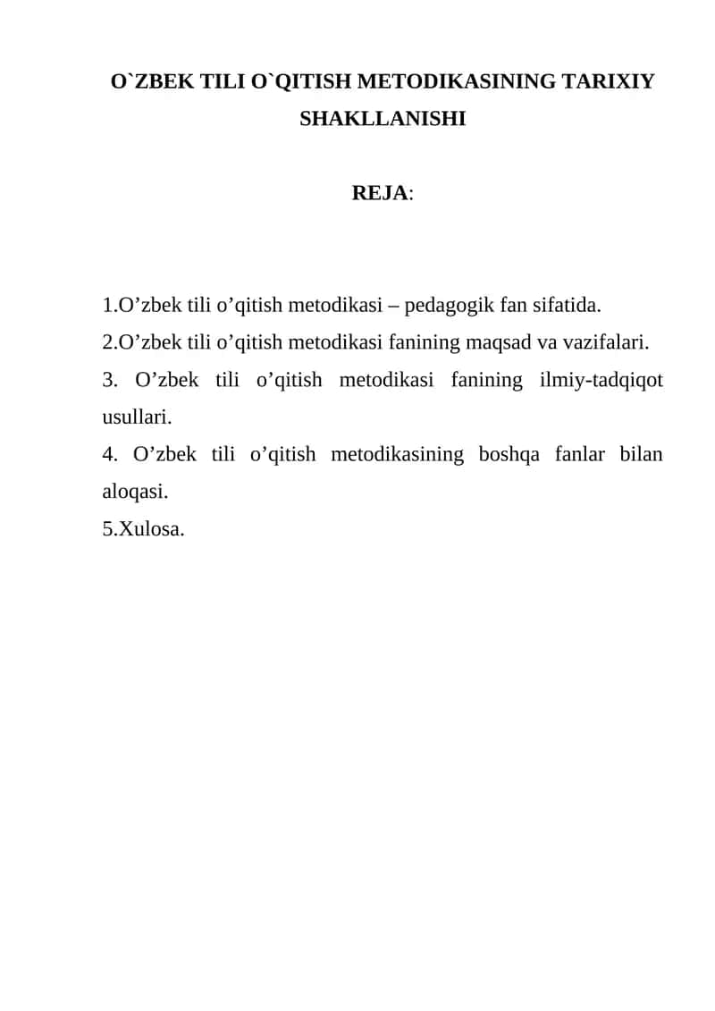 O`zbek tili o`qitish metodikasi