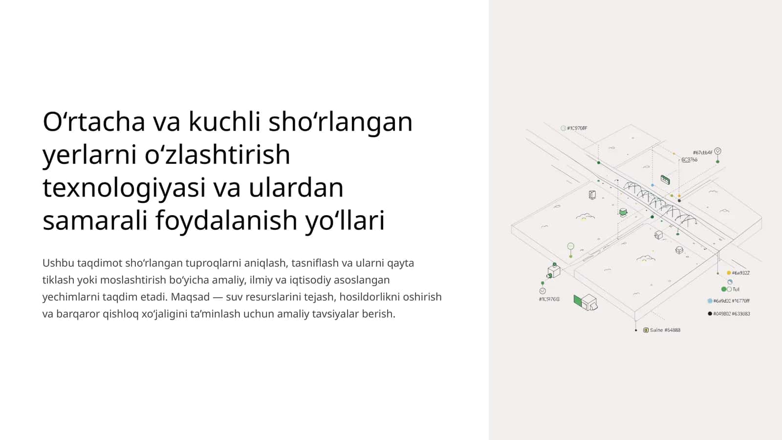 O‘rtacha va kuchli sho‘rlangan yerlarni o‘zlashtirish texnologiyasi va ulardan samarali foydalanish yo‘llari