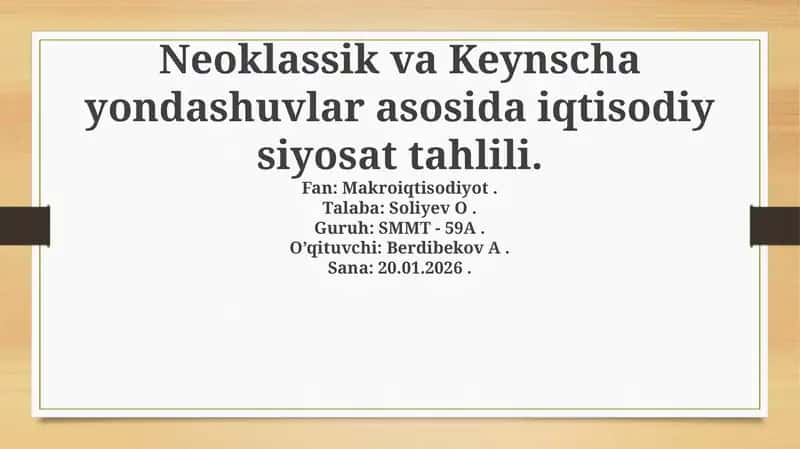 Neo-klassik va Keyneschilik Yondashuvlar: Asosiy Farqlar va O'xshashliklar