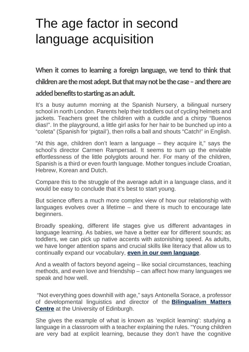 The age factor in second language acquisition