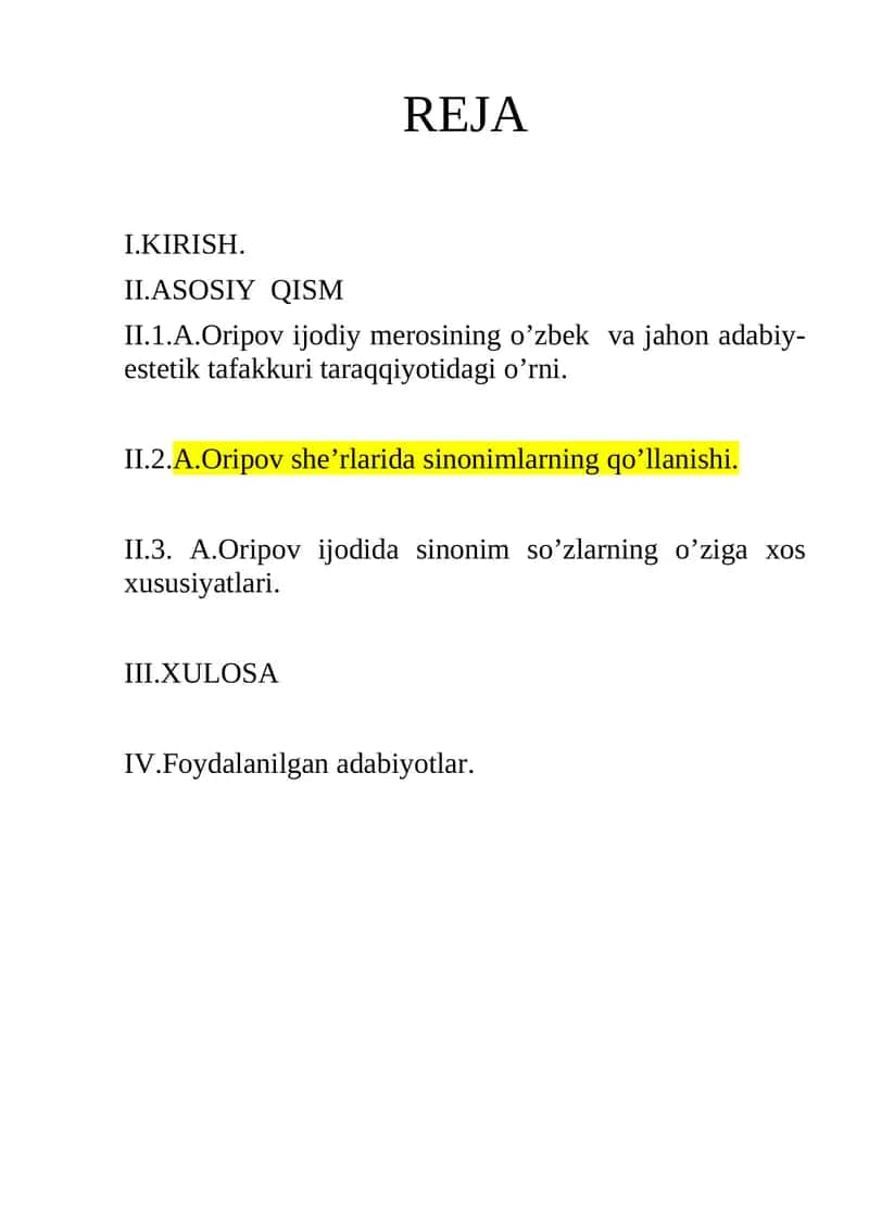 Abdulla Oripov she`rlarida sinonimlarning qo’llanishi
