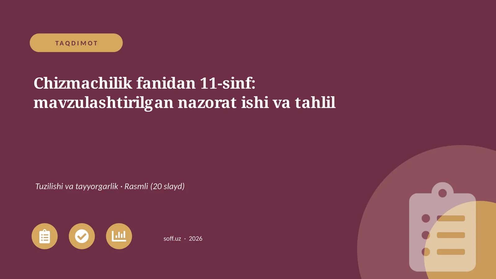 Chizmachilik fanidan 11-sinf: mavzulashtirilgan nazorat ishi va tahlil