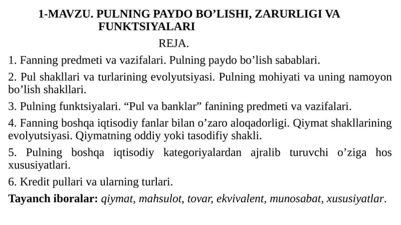 PULNING PAYDO BO’LISHI, ZARURLIGI VAFUNKTSIYALARI