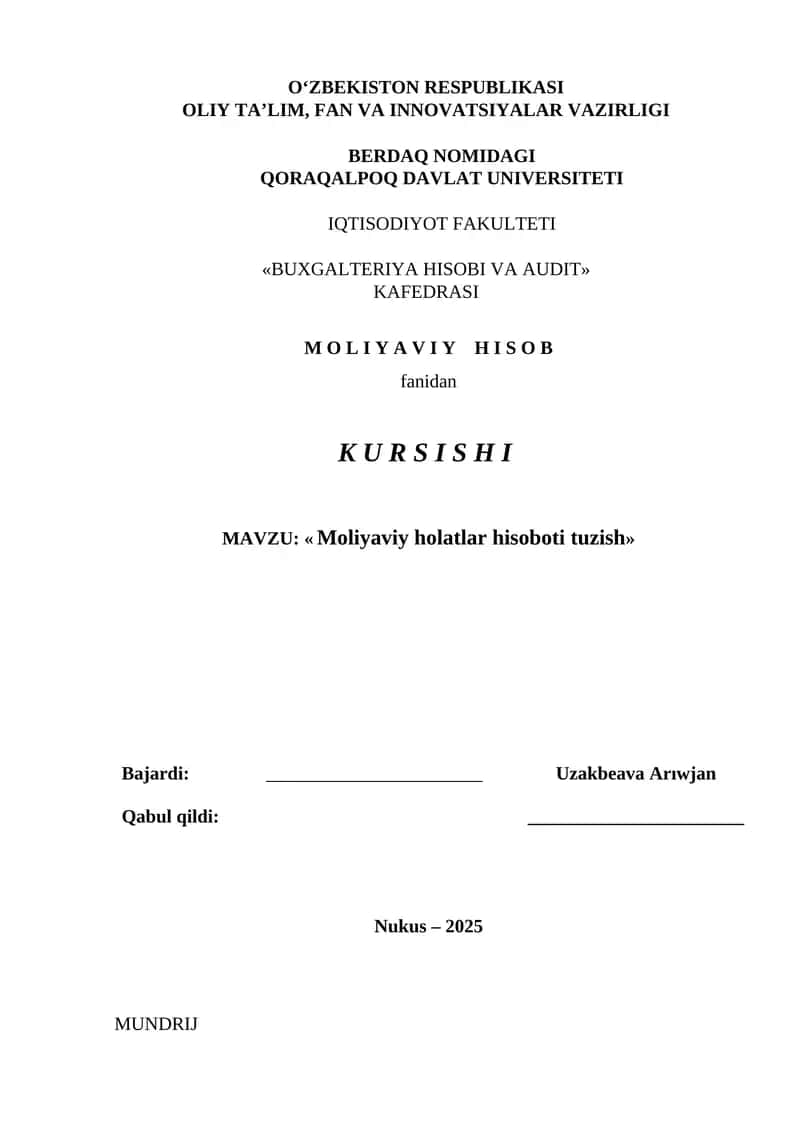 Moliyaviy holatlar hisoboti tuzish