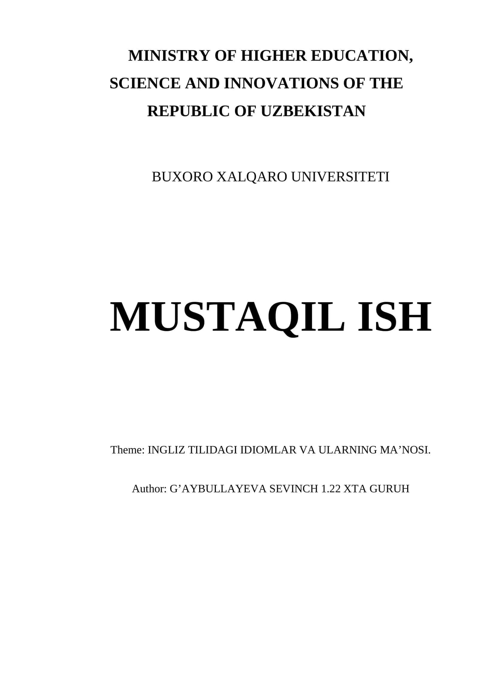 INGLIZ TILIDAGI IDIOMLAR VA ULARNING MA’NOSI