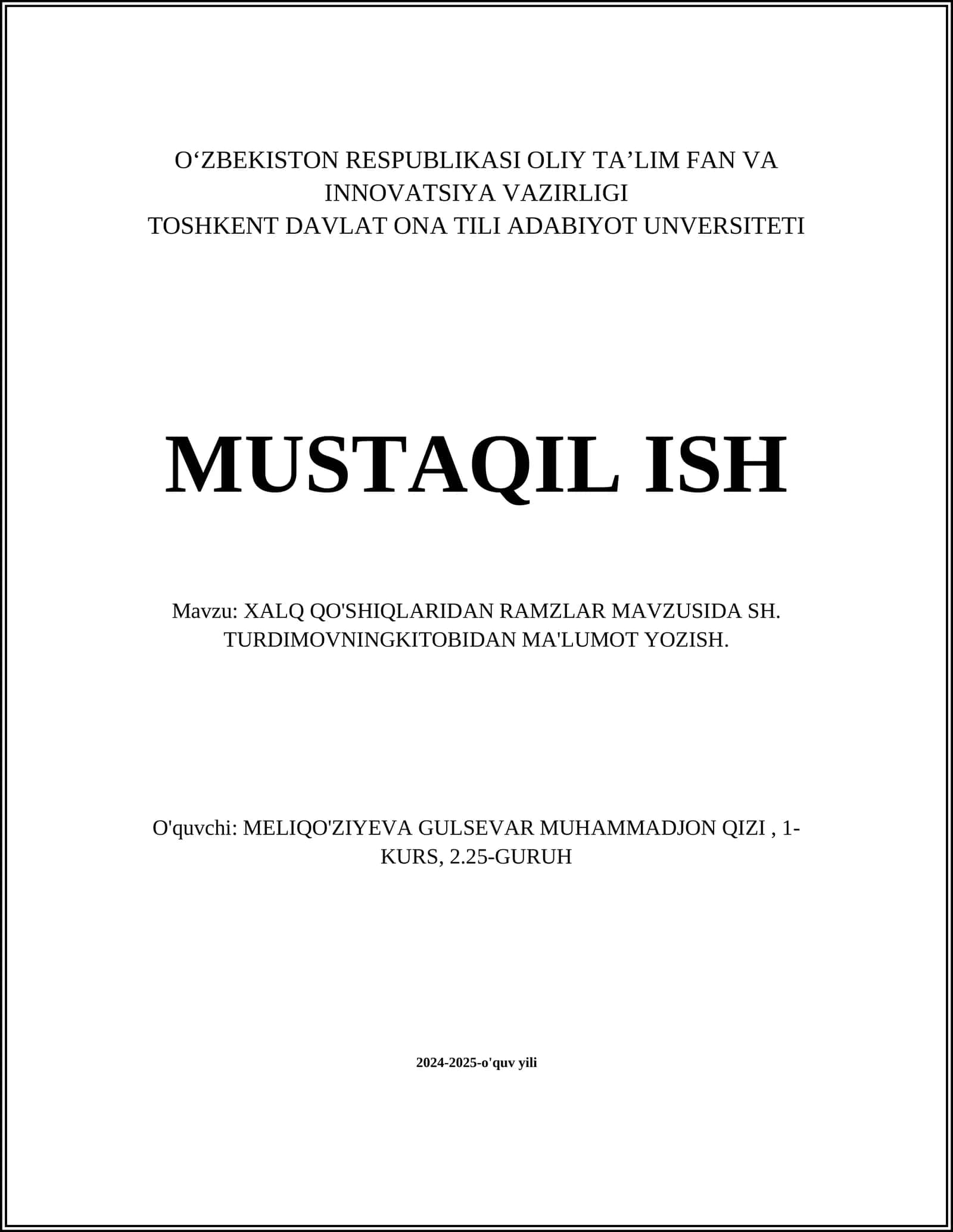 XALQ QO'SHIQLARIDAN RAMZLAR MAVZUSIDA SH. TURDIMOVNING KITOBIDAN MA'LUMOT YOZISH