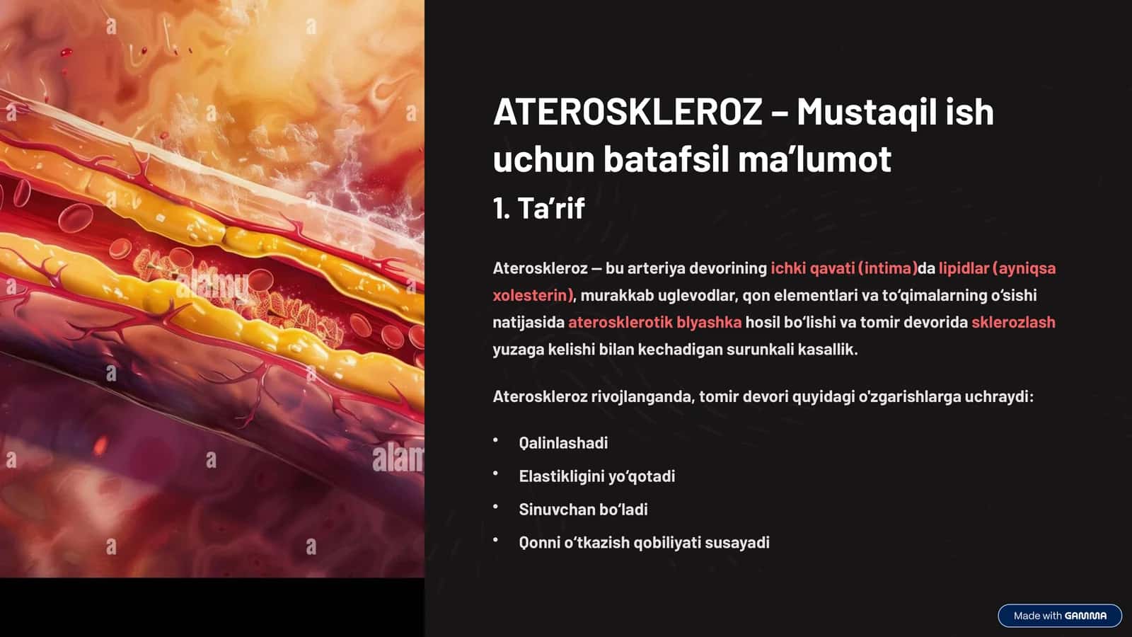 ATEROSKLEROZ – Mustaqil ish uchun batafsil ma’lumot