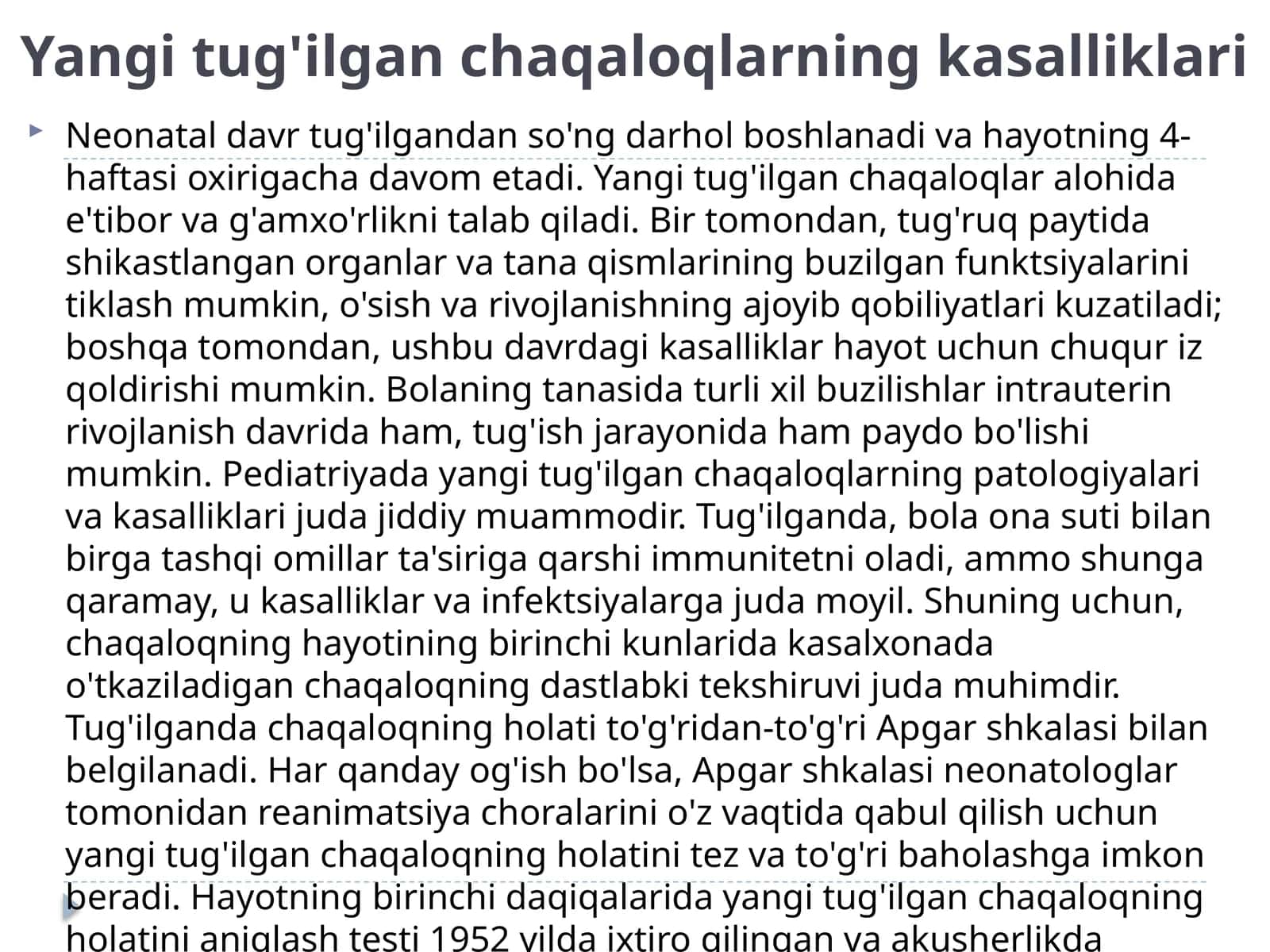 Neonatal davr tug'ilgan chaqaloqlar kasalliklari