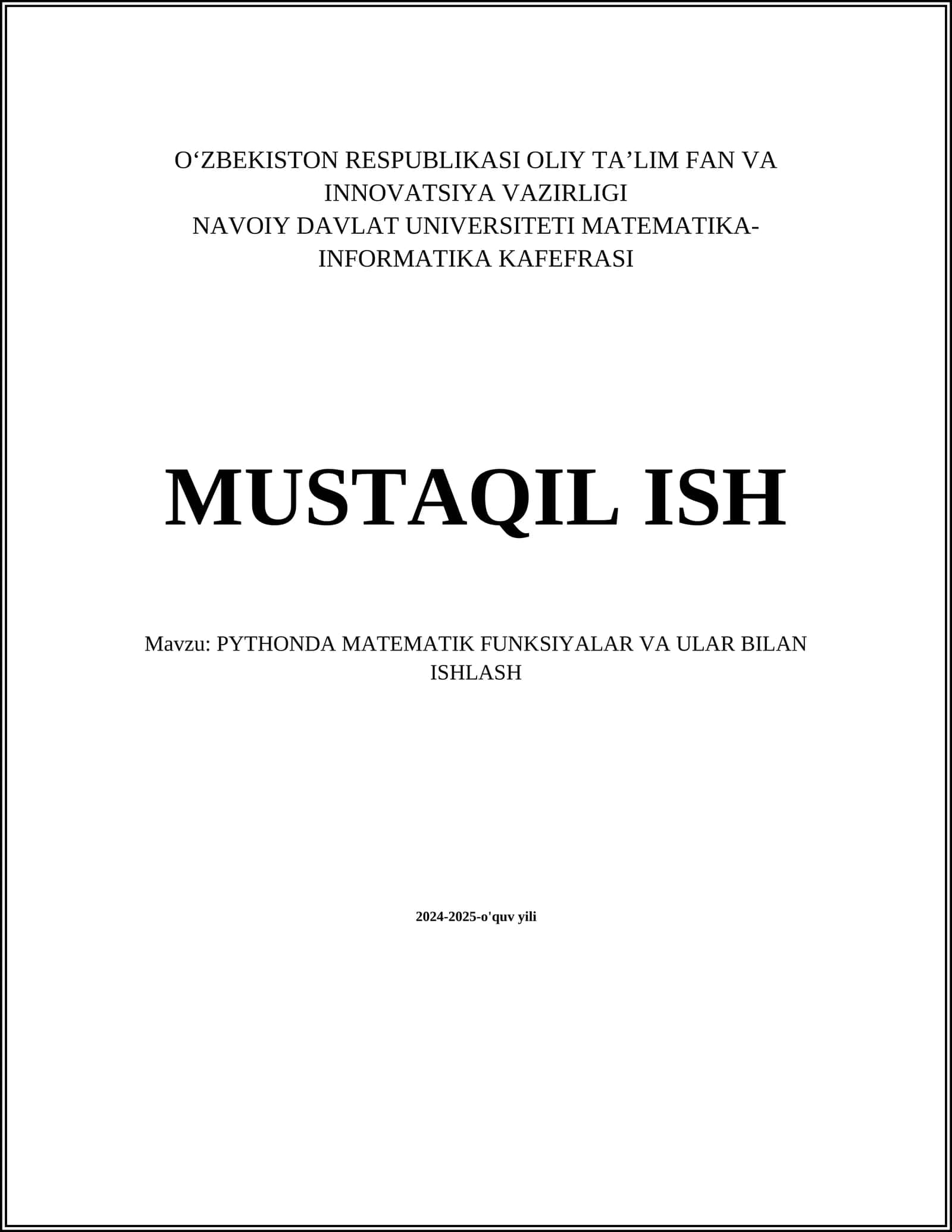 PYTHONDA MATEMATIK FUNKSIYALAR VA ULAR BILAN ISHLASH