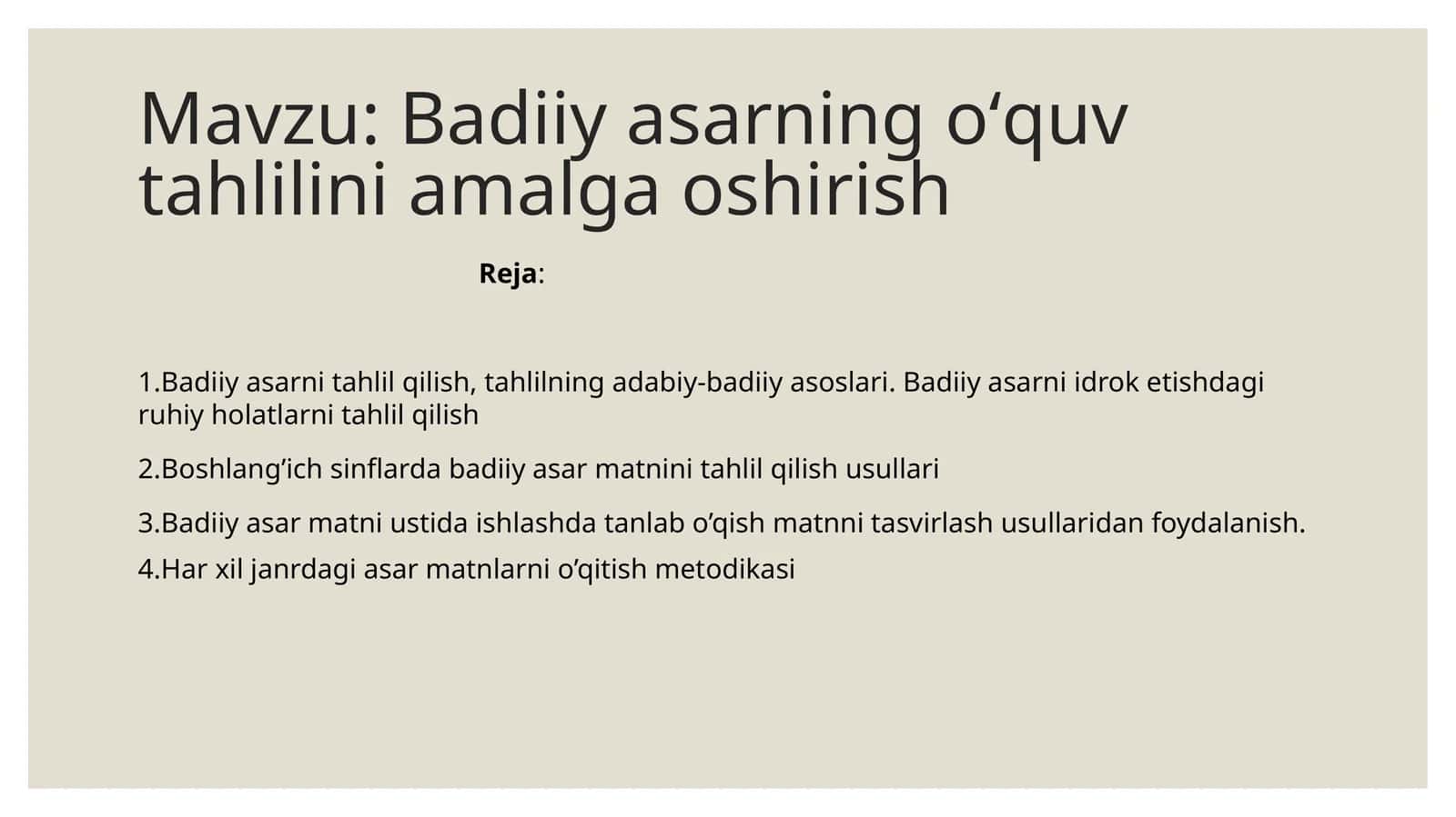 Badiiy asarning oʻquv tahlilini amalga oshirish