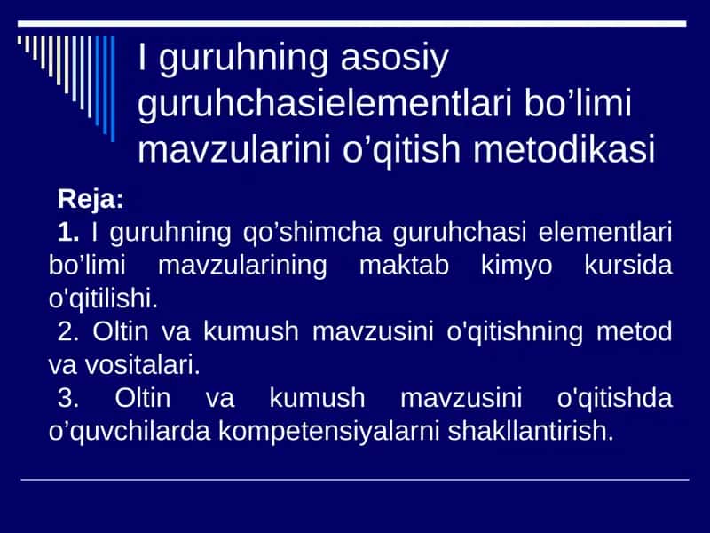 Iguruhning asosiy guruhchasi elementlari bo'limi mavzularini o'qitish metodikasi