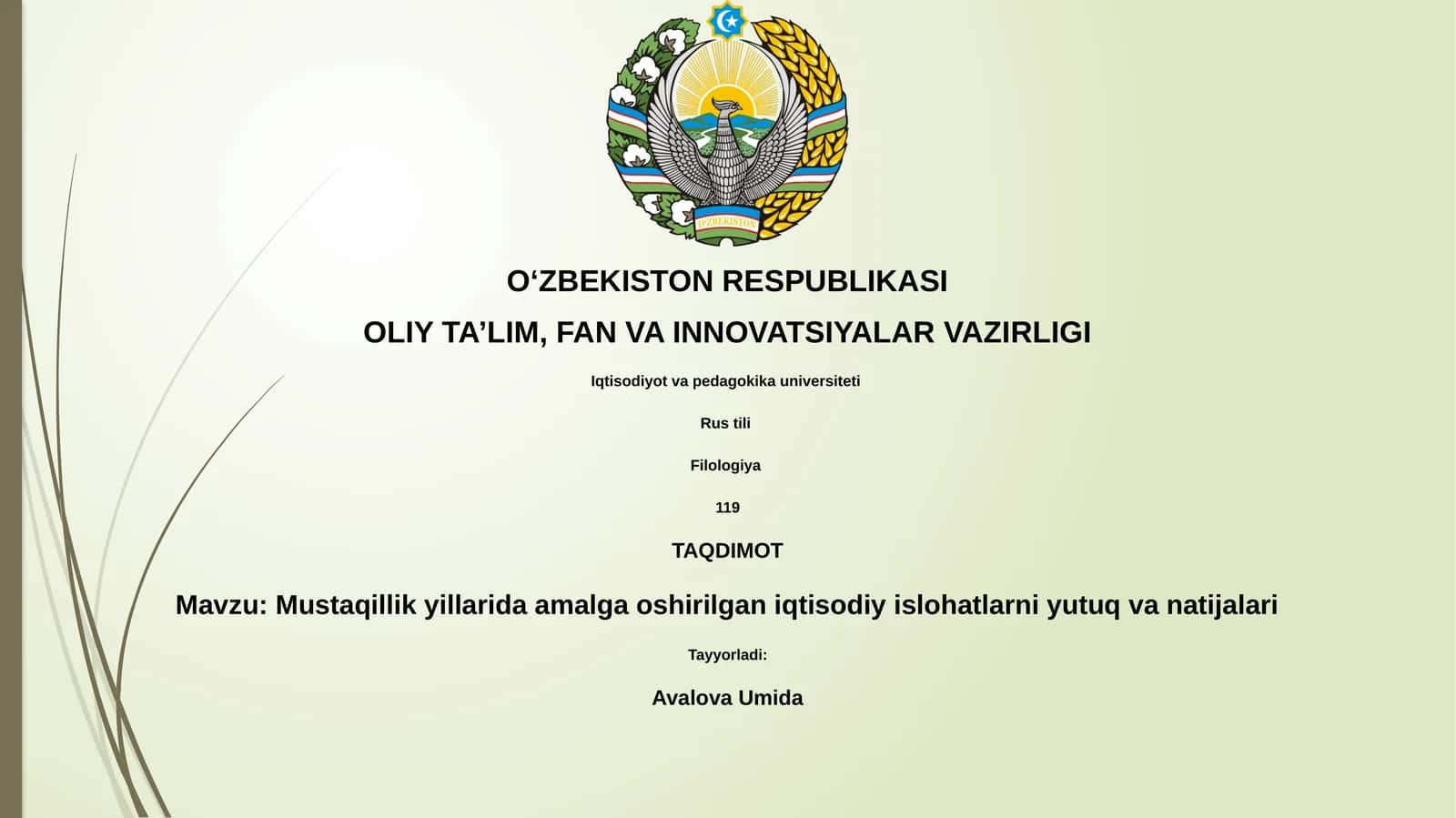 Mustaqillik yillarida amalga oshirilgan iqtisodiy islohatlarni yutuq va natijalari
