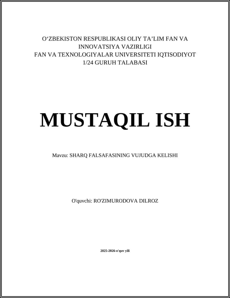 SHARQ FALSAFASINING VUJUDGA KELISHI