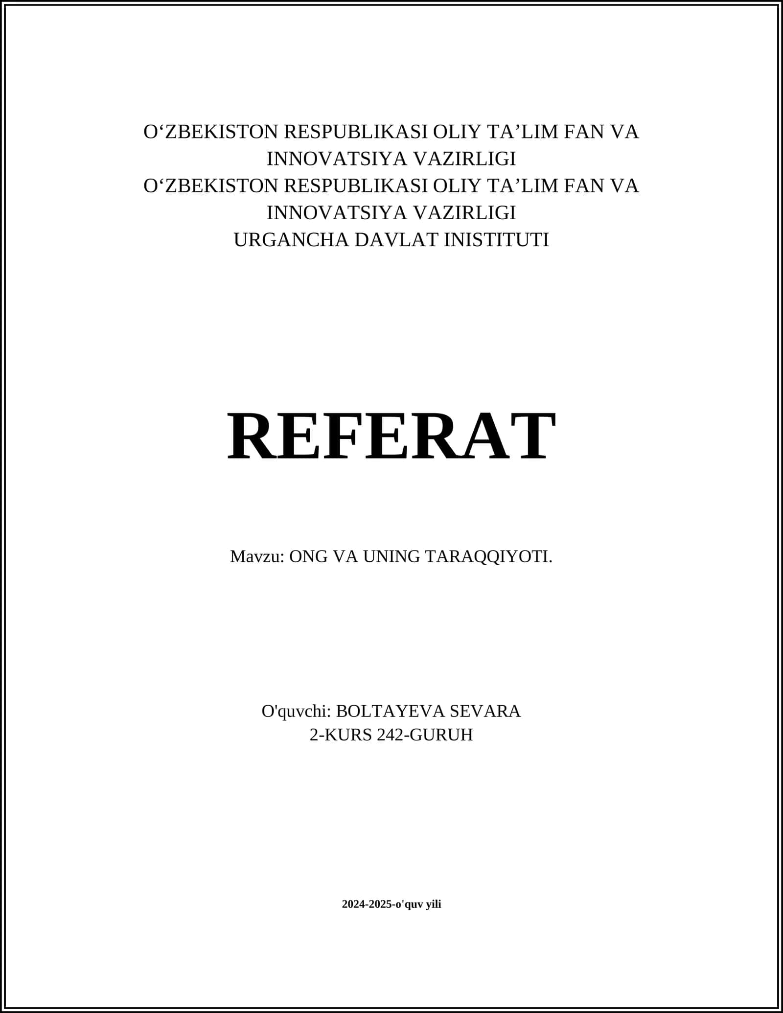 ONG VA UNING TARAQQIYOTI