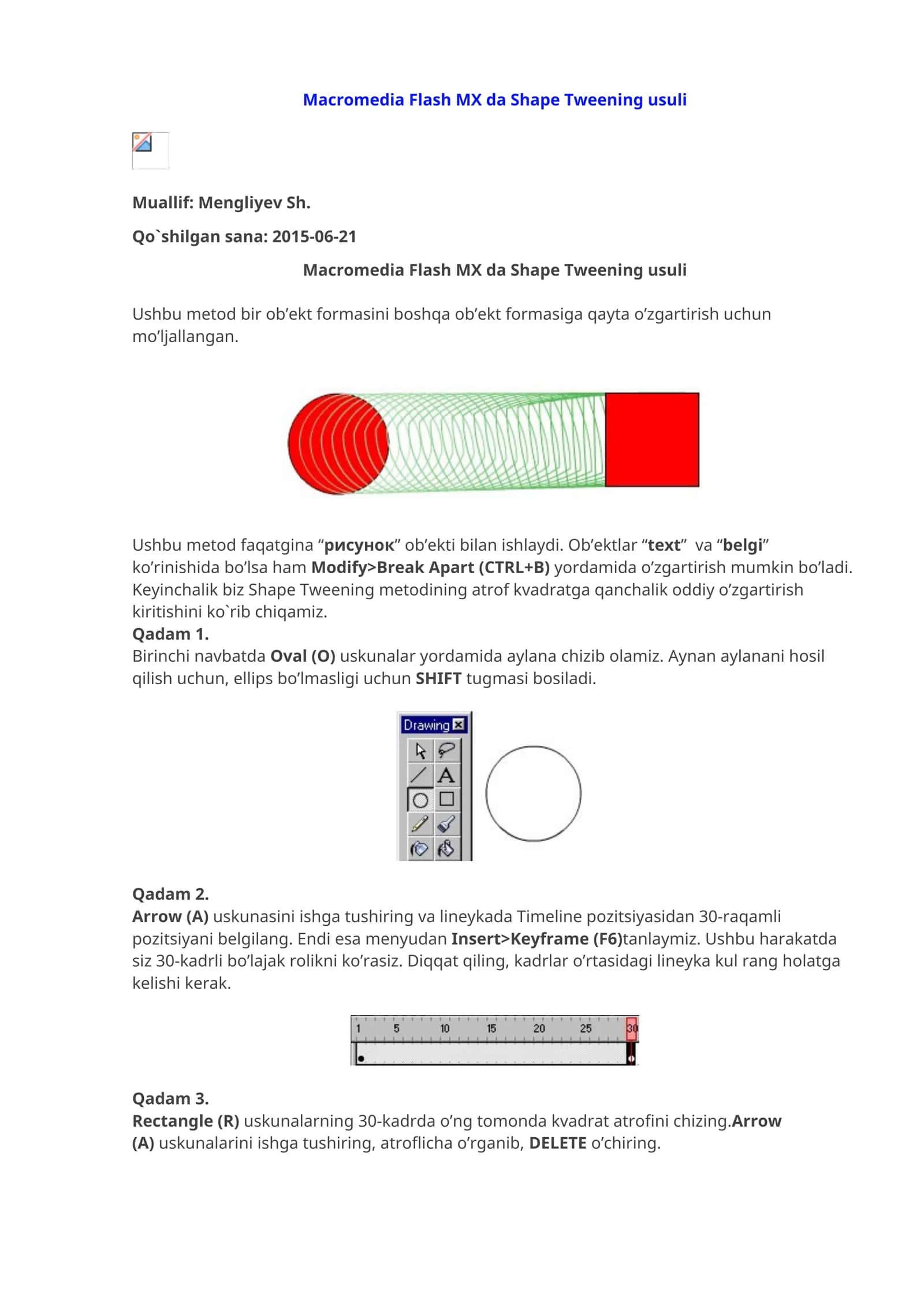 Macromedia Flash MX da Shape Tweening usuli