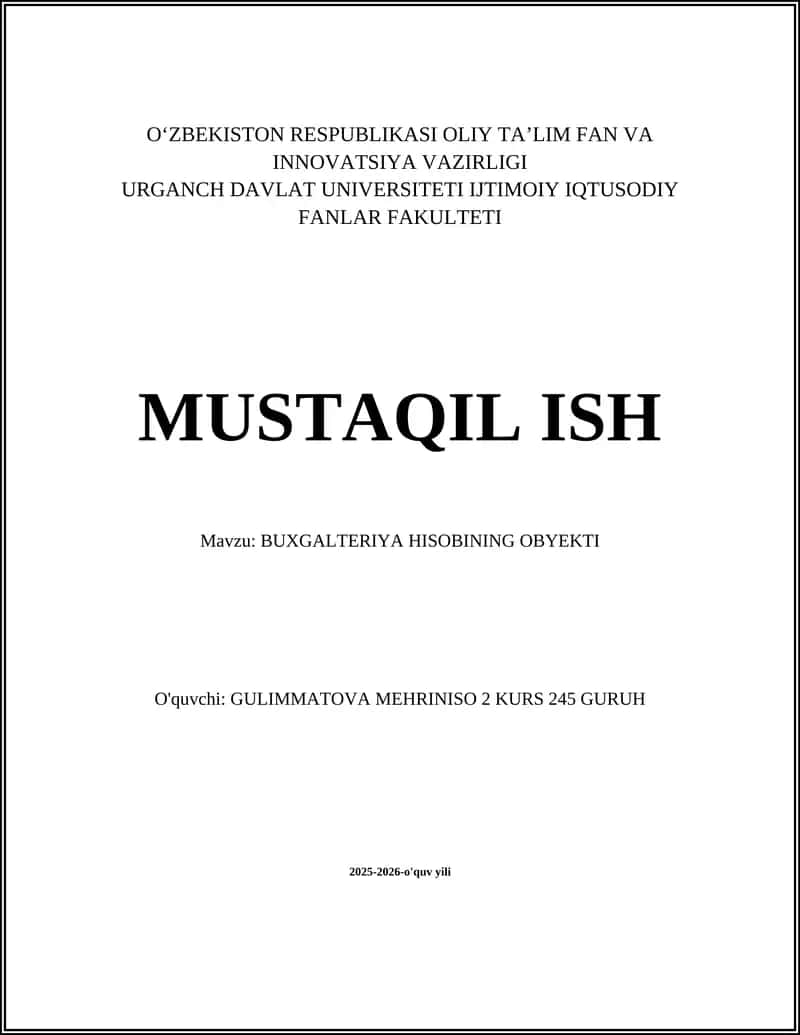 BUXGALTERIYA HISOBINING OBYEKTI