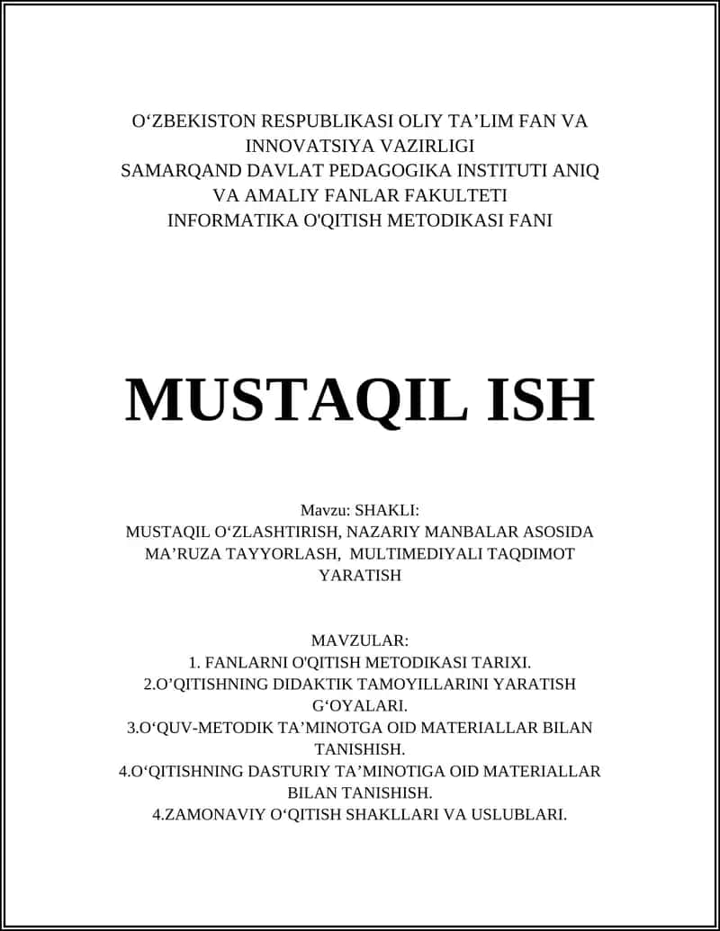 Mustaqil O‘zlashtirish, Nazariy Manbalar Asosida Ma’ruza Tayyorlash, Multimediya Taqdimot Yaratish