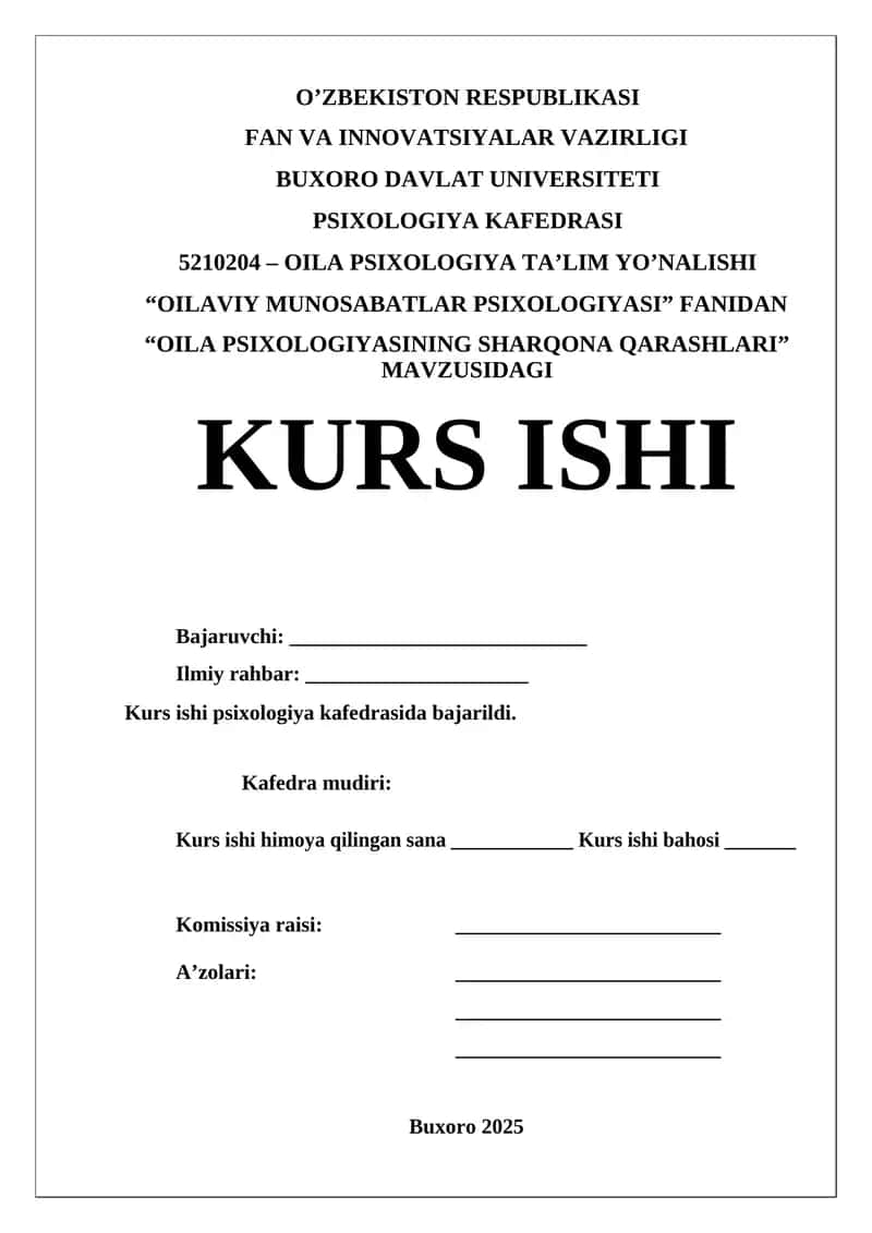 OILA PSIXOLOGIYASINING SHARQONA QARASHLARI