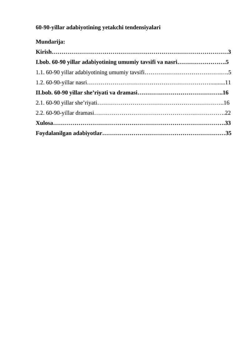 60-90-yillar adabiyotining yetakchi tendensiyalari