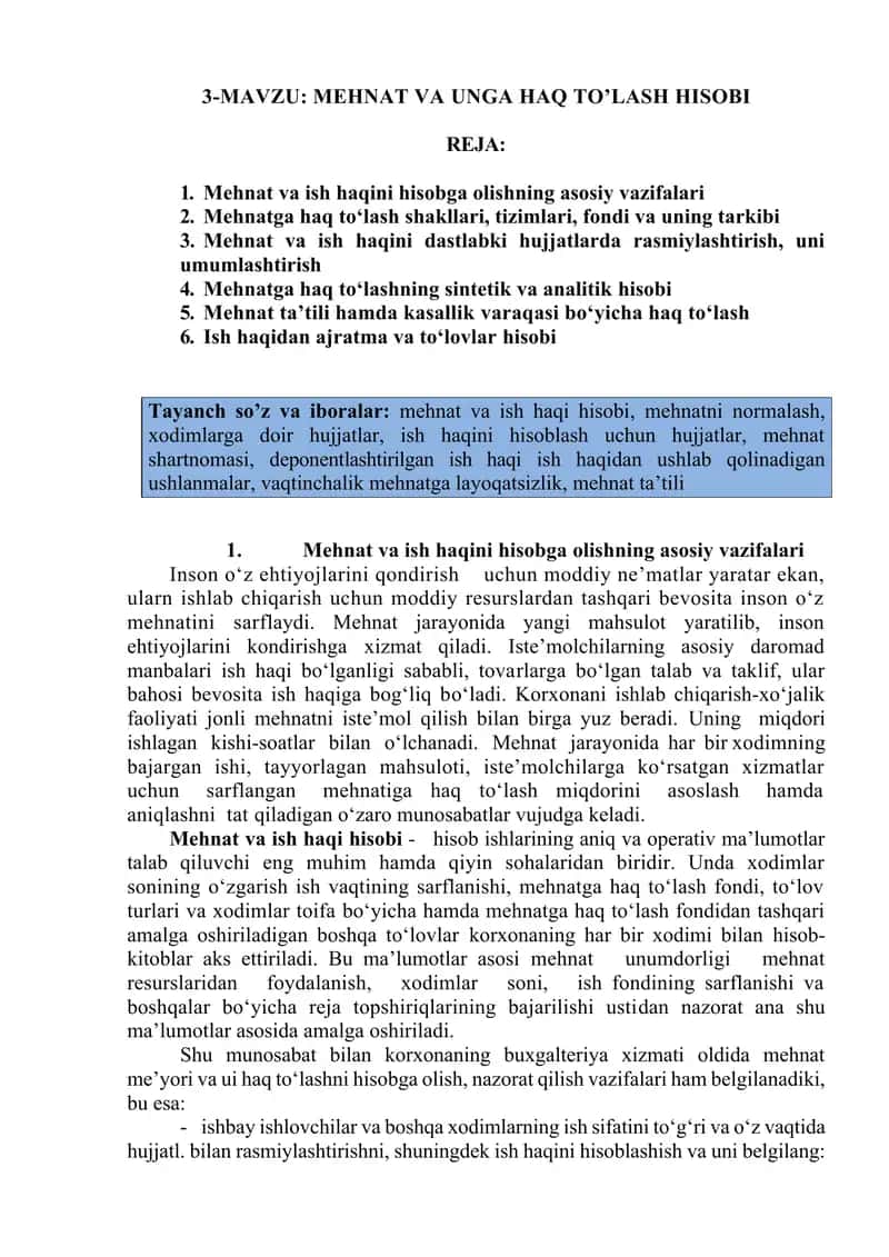 MEHNAT VA UNGA HAQ TO’LASH HISOBI